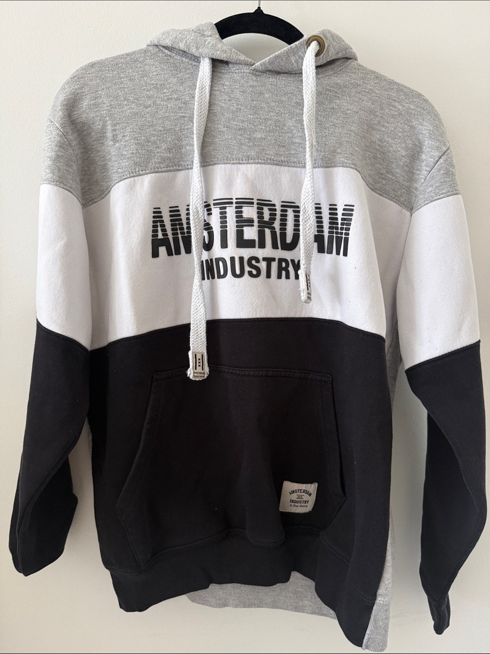 Gray White Black Colorblock Hoodie